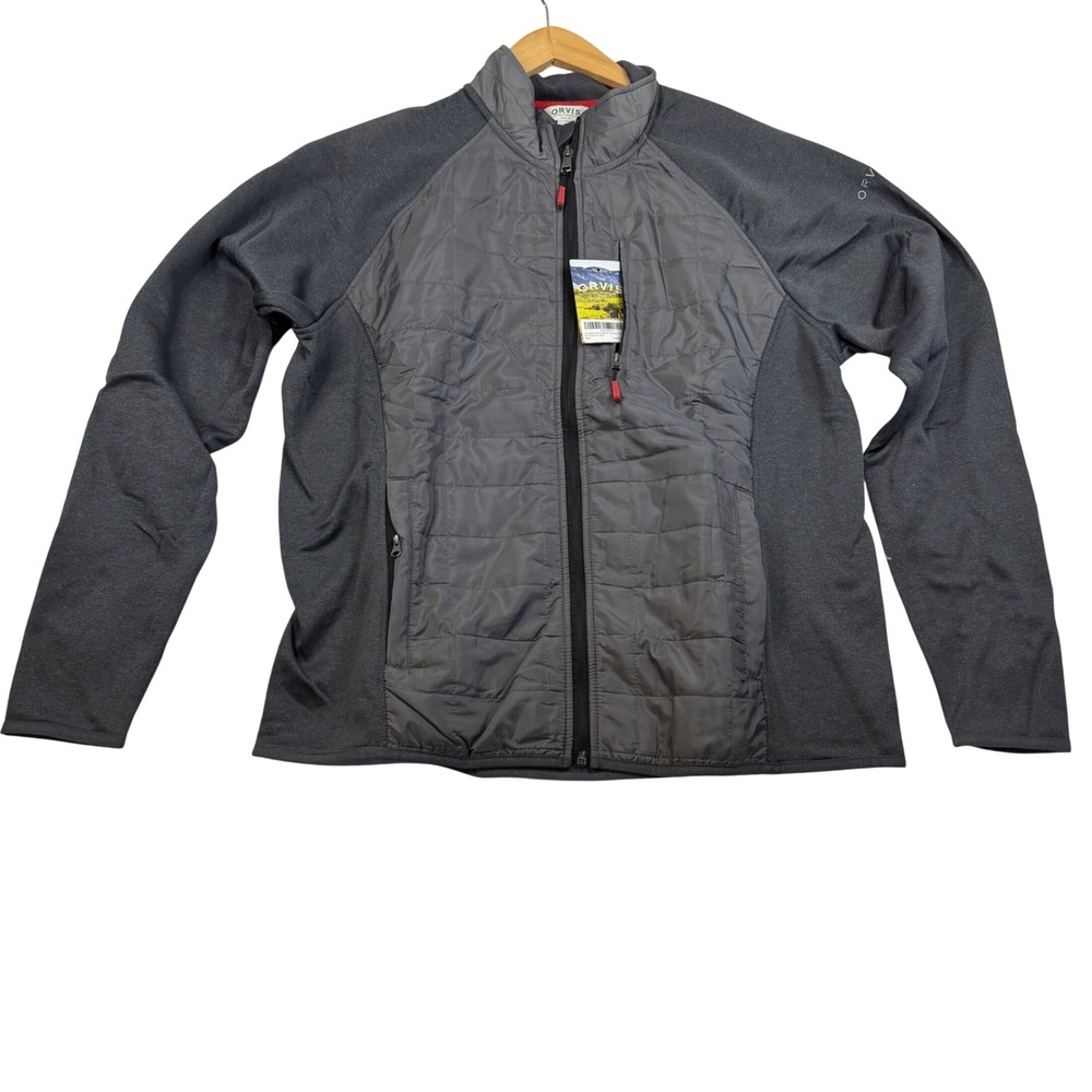 Orvis Classic Collection Mens Large Gray Hybrid Quilted Fleece Full Zip Jacket